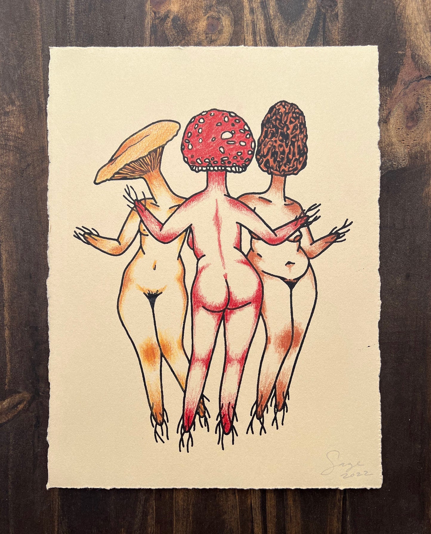 Mushroom a Trois Handmade Print