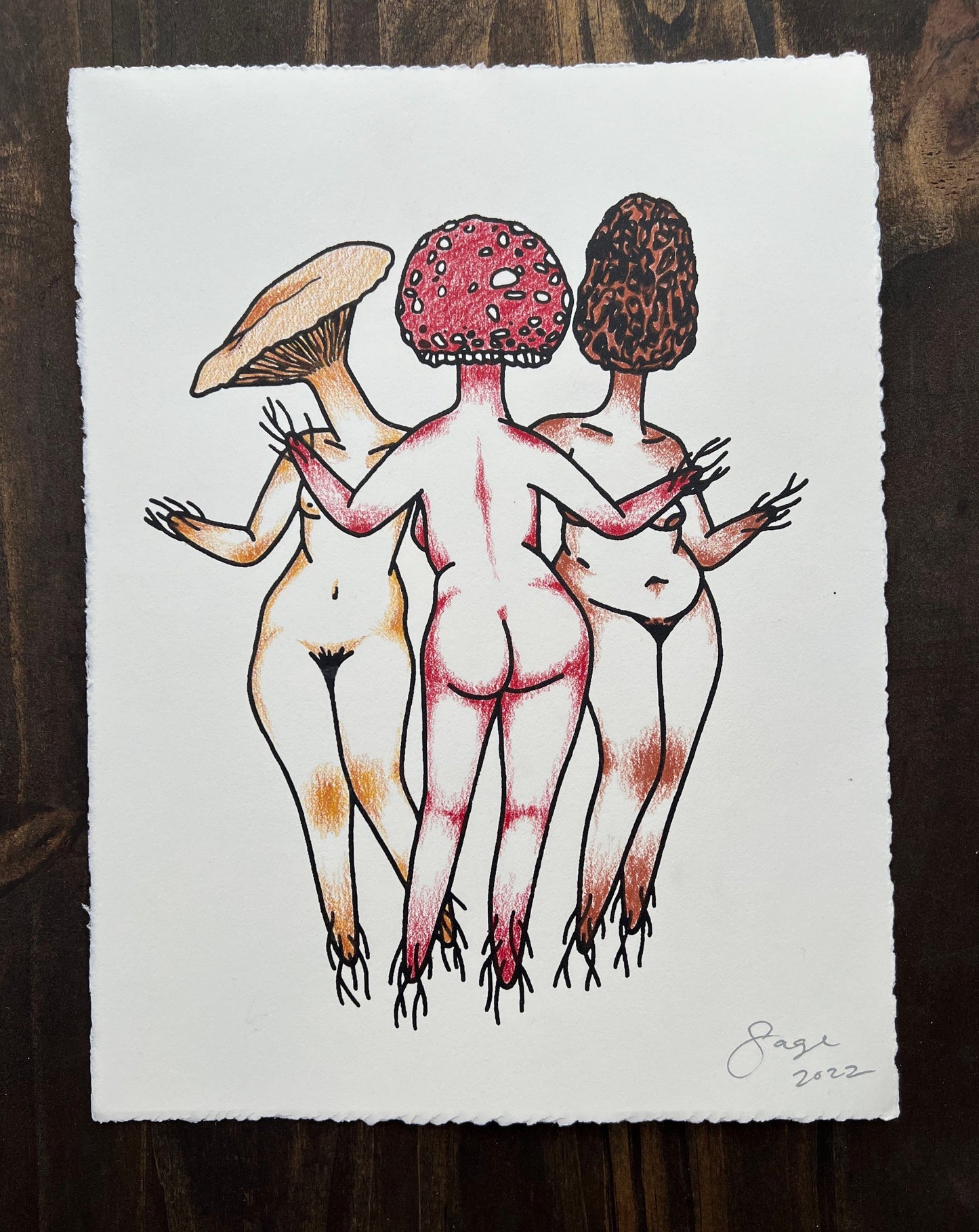 Mushroom a Trois Handmade Print