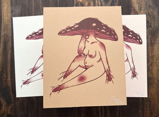 Mushroom Lady Handmade Print