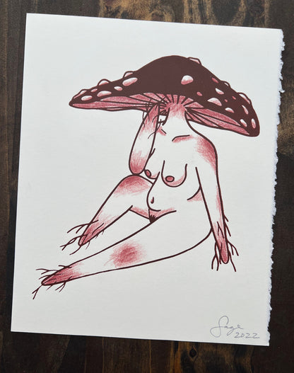 Mushroom Lady Handmade Print