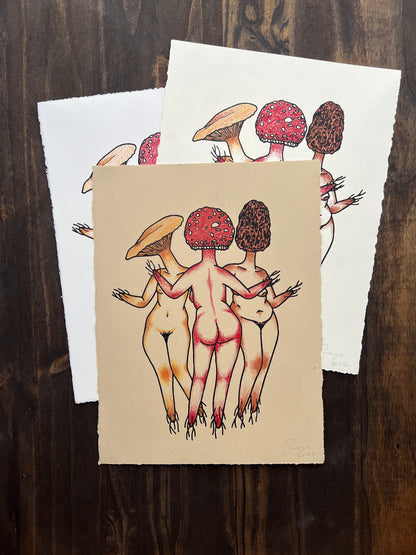 Mushroom a Trois Handmade Print