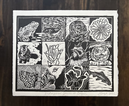 Endangered Species of Oregon - Handmade Print