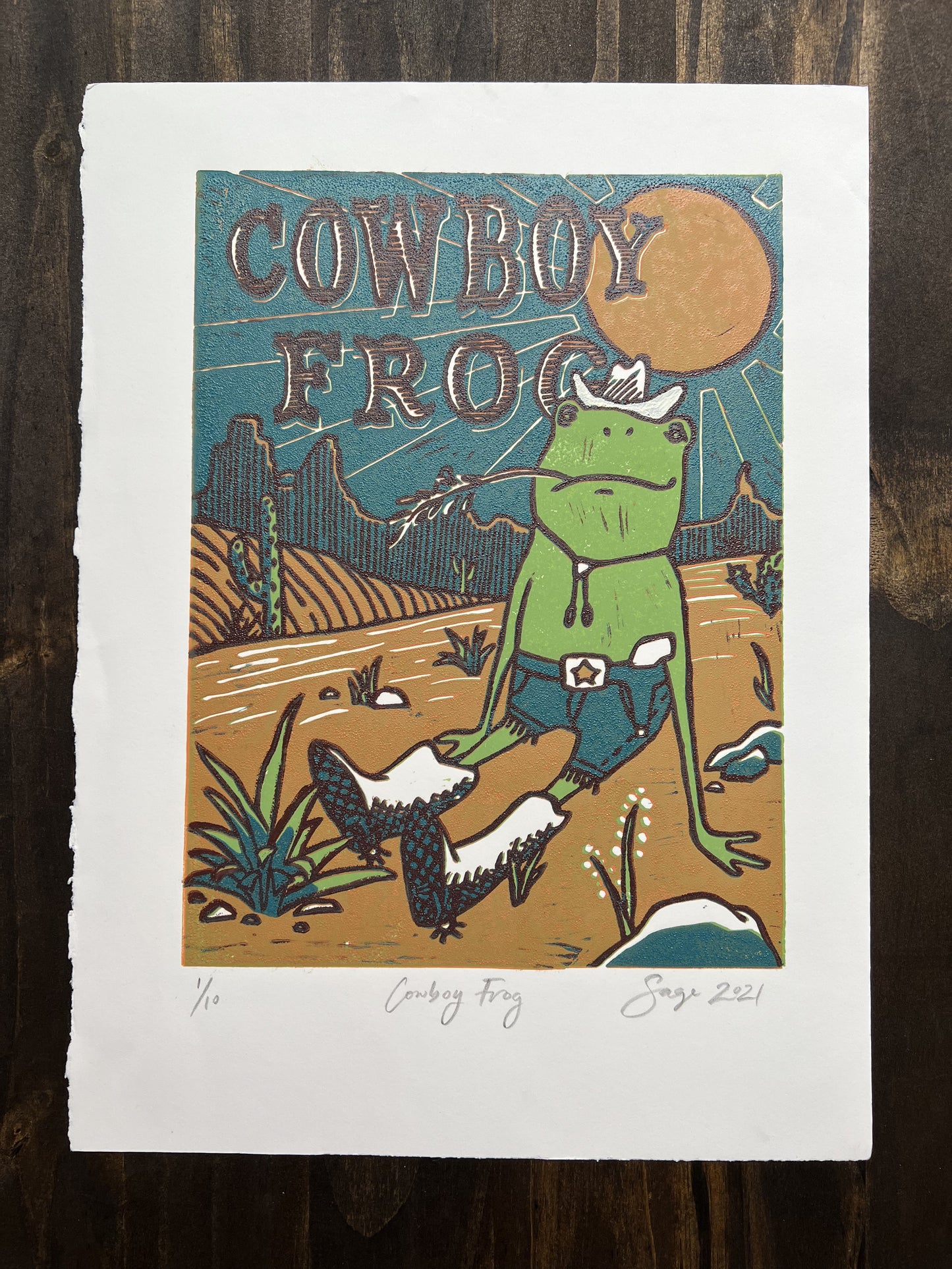 Cowboy Frog Handmade Print